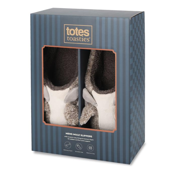 totes toasties® Mens Goat Novelty Mule Slipper Grey Extra Image 1